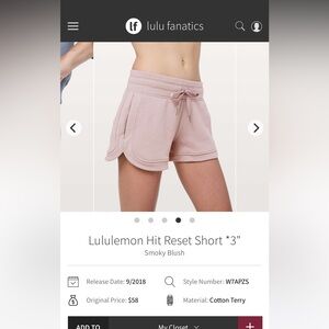 lululemon athletica hit reset Women's Pink Athletic Shorts